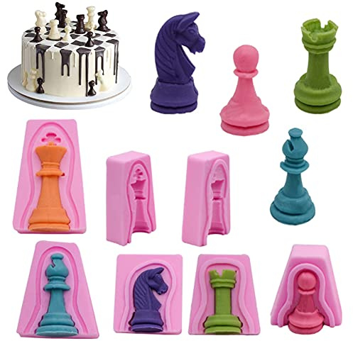 Silikon-Schokoladen-Formen, International Chess 6-Piece Set Cake Chocolate Soap Moulds 3D King, Horse, Soldier Shaped Chess Mold