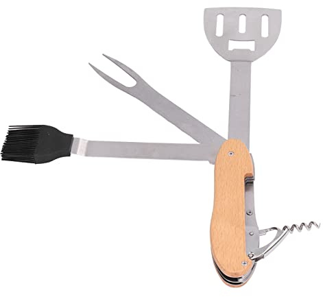 Kuuleyn BBQ -Werkzeugset, Camping -Grill -Utensil -Set, BBQ Faltbare Utensilien, 5 in 1 Multifunktion tragbarer Spatelpinselgabel Flaschenöffner Edelstahl Grill Combo