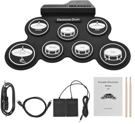 PRETYZOOM Tragbares Silikon Material Elektronisches Schlagzeug Satz mit USB Anschluss Eingebautem Metronom Kopfhörerbuchse und Übungs Drumpad für Erwachsene. Kinder