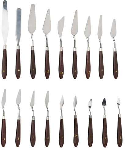 Bonbela 18 Pcs Paint Scraper Spatula Knife Set, Plastic Handle Oil Painting Palette Knife Art Scraping Tool for Various Paintings Effects (1)