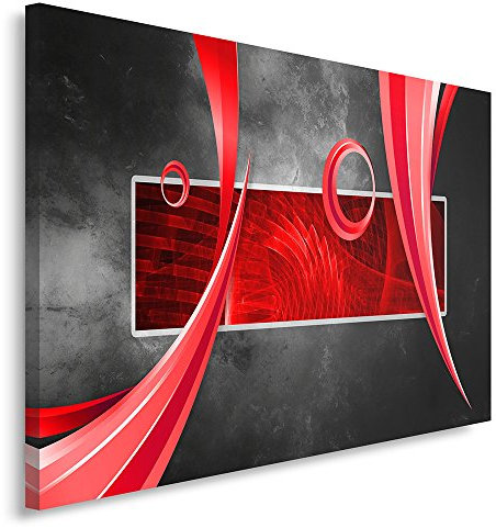 Feeby Bilder Abstraktion 80x60 cm 1 Teilig Wohnzimmer Schlafzimmer Büro Flur Küche Wandbilder Leinwandbilder Modern Bild auf Leinwand Wanddekoration Kunstdruck Design Komposition Rot Grau