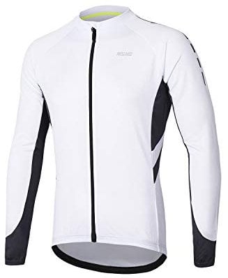 ARSUXEO Radtrikot für Herren, Fahrradtrikot Langarm, Radfahren Shirt, Radsport Trikot MTB Fahrrad-Bekleidung 6030 weiß XL