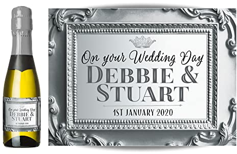Personalised Label for Mini Champagne or Mini Wine Bottles – Anniversary, Wedding, Engagement, Hen Party, Birthday, Congratulations or Any Occasion You Like (Silver/Grey)