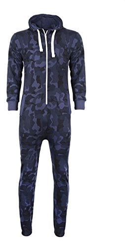 Kids Girls Boys Onesie Extra Soft Camouflage Aztec Print All in One Zip Up Hooded Tracksuit, Navy Camo, 9-10 Year