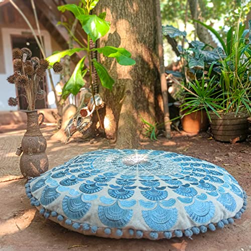 Mandala Life ART Böhmischer runder Kissenbezug - 60 cm - Akzentartikel für Ihr Wohnzimmer, Schlafzimmer, Sitzbereich - Bodenkissenbezug