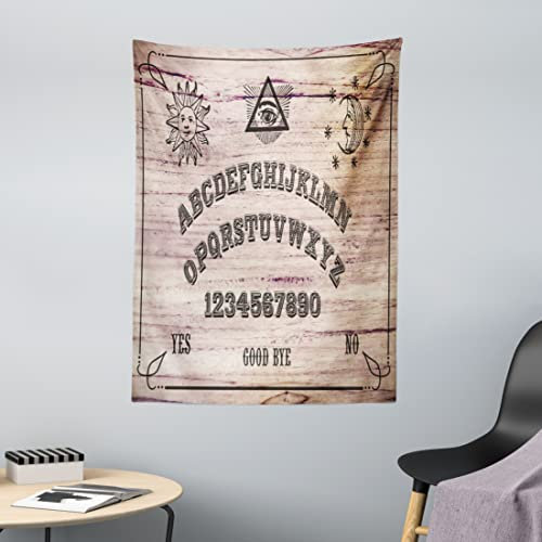 ABAKUHAUS Ouija-Brett Wandteppich, Hölzerne Textur Sprechbrett mit Alphabet-Buchstaben, aus Weiches Mikrofaser Stoff Wand Dekoration Für Schlafzimmer, 110 x 150 cm, Dunkles Taupe Warmes Taupe