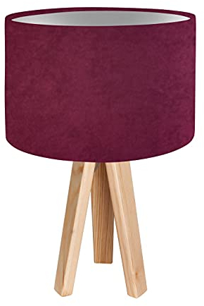 Licht-Erlebnisse Tischlampe Holz Stoff Velours Optik in Beere 46cm hoch E27 Nachttischlampe Schlafzimmer Leuchte