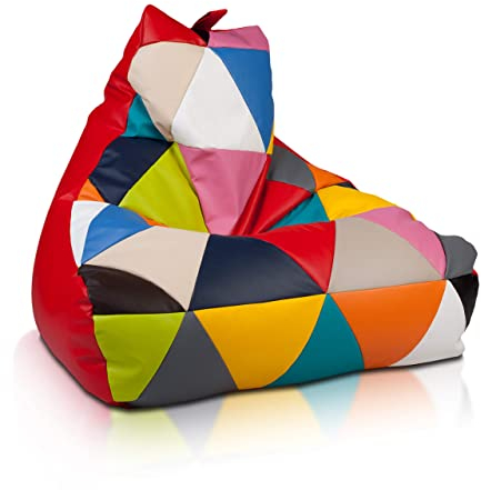 Ecopuf - Keiko Patchwork Pouf Sessel Outdoor - Sitzsack Styroporkugeln - Wasserfester Stoffsack - Entspannungssessel - Wohnungseinrichtung - Sessel Größe M - 100x80x85cm, Rot E6