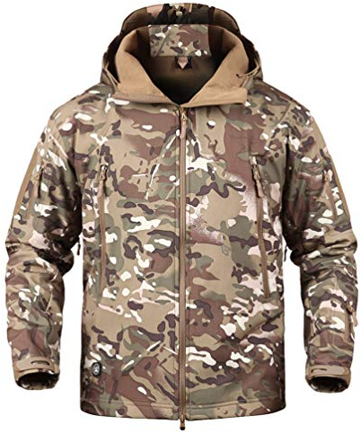Ketamyy Mens Camo Tactical Coat Hooded Autumn Winter Outdoor Army Military Softshell Fleece Lined Waterproof Windproof Warm Hunting Hiking Jacket CP 5XL