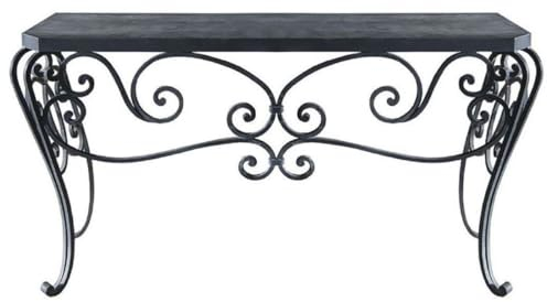 Casa Padrino Luxus Jugendstil Konsole Schwarz 156 x 50 x H. 87 cm - Handgefertigter Schmiedeeisen Konsolentisch mit Metall Tischplatte - Wohnzimmer Garten Terrassen Möbel