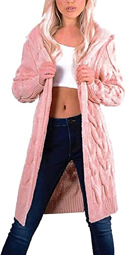 GirlzWalk® Women Ladies Long Sleeve 2 Side Pocket Chunky Cable Knitted Oversize Baggy Open Boyfriend Cardigan Sweater Jumper Top UK Size 8-22 (Pink, 12-14)
