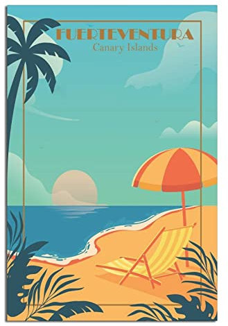 ZSEFV Fuerteventura Kanarieninsel Spanien Vintage Reiseposter Dekorative Poster Modern Schlafzimmer Leinwand Kunst Poster Bild Malerei Poster Wanddekoration Kunst Geschenk