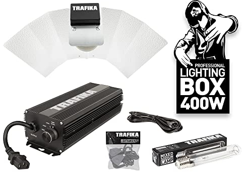 TRAFIKA Kit Iluminación Cultivo: Balastro Digital Regulable 400W, Bombilla, Cable 4M, Poleas, Reflector - Kit Iluminación Electrónico