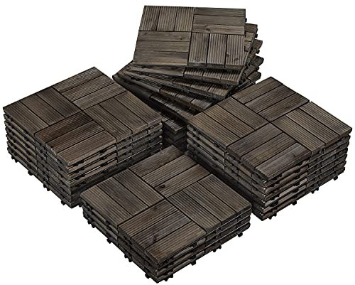 Yaheetech Suelo de Madera 27 piezas para 2,6 m² Baldosas de Abeto 30 x 30 cm Piso Antideslizantes Terraza Piscina Jardín Patio Balcón Baño Negro 12 listones