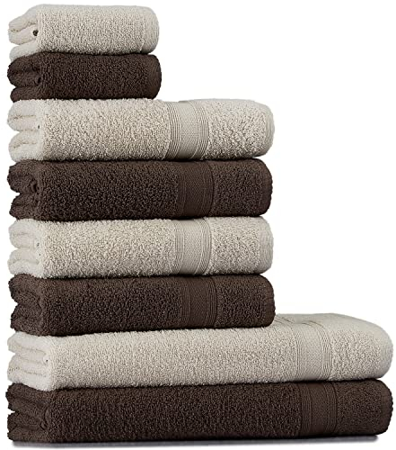 Tuiste Lot de Serviette de Bain Brun Foncé et Beige Clair, 2X Drap de Bain (70x140), 4X Serviette de Toilette (50x90), 2X Petite Serviette Essuie Main (30x50), Salle de Bain, Serviette éponge