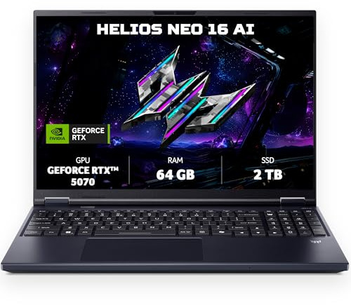 Acer, Predator Helios Neo 16, AI PC, 16 inches, WQXGA Display Anti-Glare, Intel Core Ultra 9 275HX, 64 GB RAM, 2 TB SSD, GeForce RTX 5070, Windows 11 Home, QWERTY Keyboard, Abyssal Black, PHN16-73