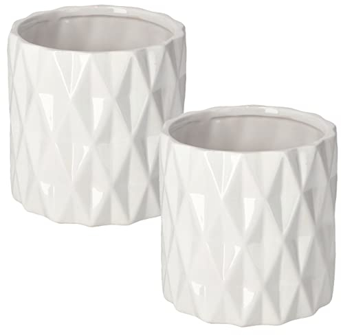 KOTARBAU® 2 x Maceteros de cerámica de 120 mm, Color Blanco, Macetas Decorativas para Flores y Plantas, Maceta cilíndrica, Diseño geométrico y Minimalista, Cerámica esmaltada Brillante, Tiesto, 2 uds