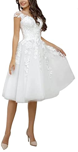 CLLA dress Frauen Scoop Brautkleider ärmellose Spitze Applikationen Brautkleid für Braut Kurz Hochzeitskleider(Weiß,38)