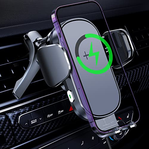 Lekente 15W Chargeur Induction Voiture avec Porte Crochet De Sortie d'air, Support Téléphone sans Fil Rapide pour iPhone Samsung Huawei LG - Tous Les appareils