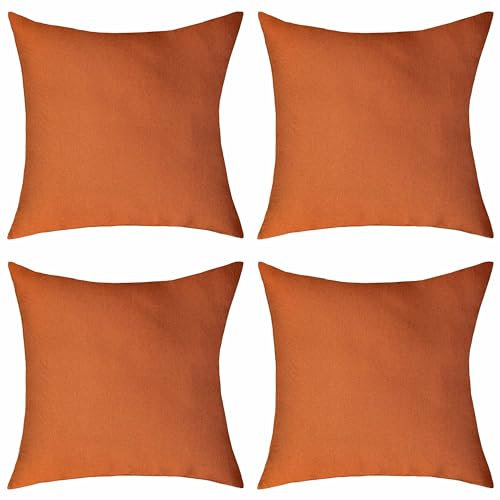 Home Brilliant Orange Outdoor Cushion Covers for Garden Chair, Waterproof Cushions Pillow Covers 18x18, Plain Design Waterproof Cushion Covers for Thanksgiving 45 x 45 CM, Pack of 4, Burnt Orange
