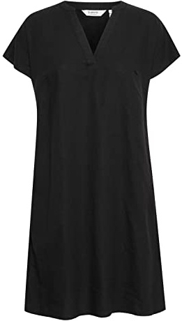 b.young BYFALAKKA V Neck Dress Damen Freizeitkleid aus Leinenmix Kurzarm Gemustert kniefreie Länge Regular-Fit
