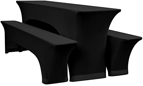 YMHPRIDE DREI 3er-Set Elastische Biertischhussen, Schwarz Bierbankhusse und Tischdecken, 50 cm Tischbreite, Bierzeltgarnituren 220 x 50 x 70 cm für Gartenbankett-Gartenmöbel.(9 Packungen)