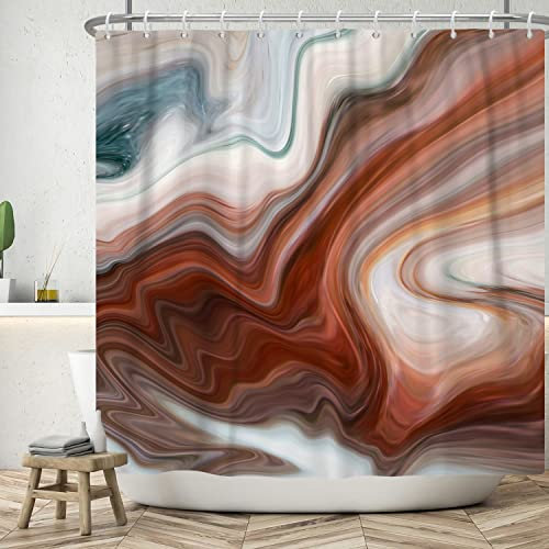 Ttincceer 180x200cm Marrone Marmo Doccia Tenda Marrone Grigio Ombre Textured Bagno Tenda Astratto Lusso Bagno Decorativo Tenda Impermeabile Vasca da Bagno Tenda