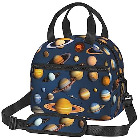 vacsAX Lonchera reutilizable con diseño de planetas del sistema solar, ajustable, a prueba de fugas, para estudiantes, trabajo, picnics