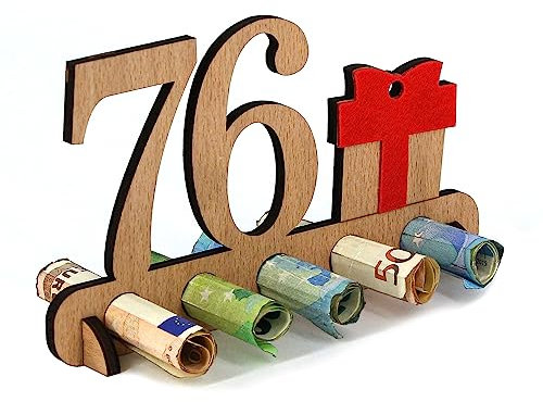 Giftota - 76. Geburtstag Geldgeschenk Holz - Geschenk zum 76.Geburtstag - Geburtstag Jubiläum - Geschenke aus Holz - Geschenke für Freunde, Familie