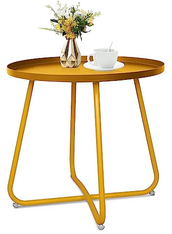 Babion Goldfarbener Beistelltisch für den Außenbereich, kleiner Outdoor-Tisch, runder Terrassen-Beistelltisch, Stahl, kleiner Akzent-Beistelltisch für Terrasse, Hof, Garten, drinnen und draußen