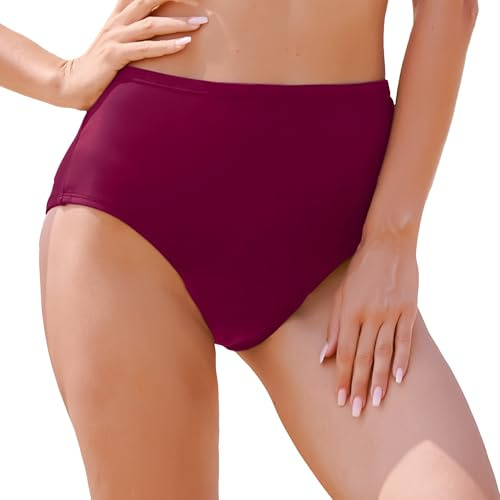 feitycom Period Swimwear-Menstrual Swimsuit Bikini Bottoms-High Waisted Leakproof Swim Bottoms for Teens Girls and Women (UK, Alpha, 3XL, Regular, Regular, Wine Red)