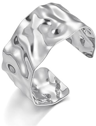 WOWORAMA Silber Hammered Cuff Armband für Damen Boho Breites Chunky Armreif Armband Vintage Silber Statement Armband Verstellbares Handgelenk und Armcuff Armband