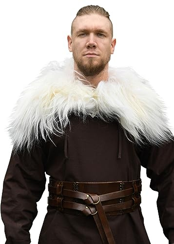 Battle-Merchant | Gemütliches Mittelalter Fell | Wikinger Lammfell echt Naturfell Tierfell Verkleidung Schulterfell | für Damen und Herren (S/M - L/XL) (Weiß gefleckt, S/M)