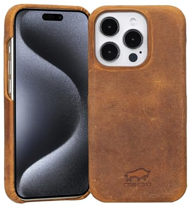 Solo Pelle Lederhülle für das iPhone 15 Pro in 6.1 Zoll Princeton Case Leder Hülle Ledertasche Backcover aus echtem Leder (Camel Braun)