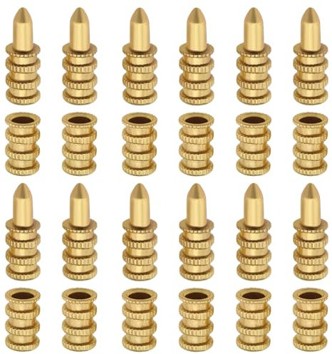 eMagTech 20pcs Table Bolt Sleeve Connectors Precise Drilling Center Point Copper Set for Dining Table Latch Dowel Pins Wooden Furniture Cabinet Table Chair 8×28mm