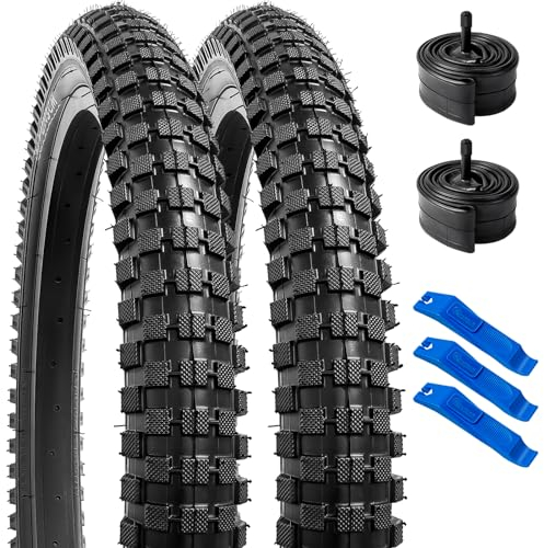 YunSCM 2PCS Plegable 20 Pulgada Neumáticos 20X2.40 ETRTO 64-406 más 2PCS 20 Pulgada Cámara de Aire AV32mm Valve Compatible Bicicleta de montaña, Bicicleta Urbana 20X2.35 20X2.40 Neumáticos