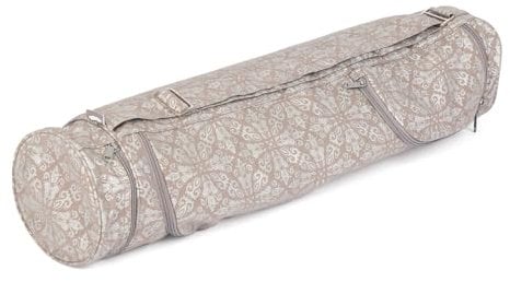 Bodhi Yogatasche ASANA Bag Cotton | Maharaja Collection | Yogamattentasche in verschiedenen Größen | Baumwolltasche für Yogamatte & Zubehör | inkl. Außentaschen | 70 cm | Raja/Taupe, Silber