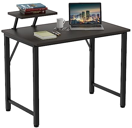 Wohenster Schreibtisch mit Kleiner Abnehmbarem Monitorständer, Gaming Tisch Computertisch,Laptoptisch für Zuhause Büro und Wohnzimmer, Schwarzer Bürotisch, 80x40x75 cm