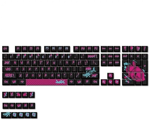 League of Legends Jinx Tastenkappen mit 123 Tasten, kompatibel mit MX-Switches Cherry/Gateron/Kailh/Akko Switch, mit Schlüsselabzieher. (6,25U Leertaste) (Shark)