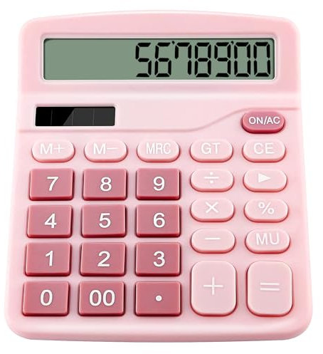 Calculator, 12 Digits Desk Calculator with Big Sensitive Button, Clear Large Display Solar and Battery Calculators, Standard Function Desktop Calculators for Office Home School (Pink)