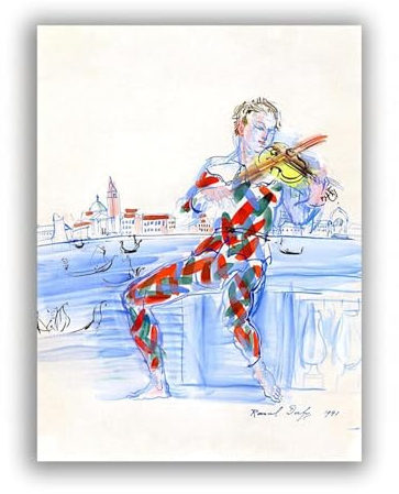 „Harlekin in Venedig spielt Geige“ – Berühmte Leinwanddrucke – Reproduktionen von Ölgemälden – Landschafts Bilder Leinwand kunst für Heimbüro-Dekoration, 70 x 91 cm rahmenlos