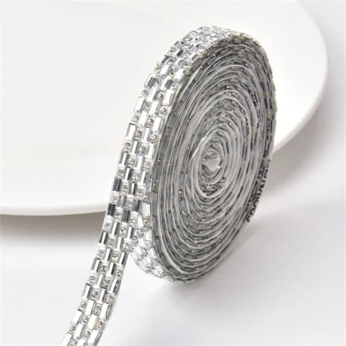 Mehrfarbiges Hotfix-Strassband, rechteckig, selbstklebend, Kristall-Glitzer, transparent, 4,5 m, zum Aufbügeln