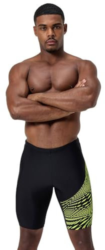 Speedo Medley Logo Jammer para Hombre, Black/Hyper Yellow, 36