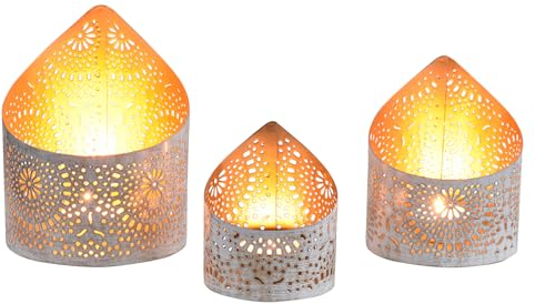 Marrakesch 3er Set Boho Deko Windlichter Yous Weiss Gold Metall/Glas | Windlicht Teelichthalter als Frühling Wohnzimmer Tisch Deko | Exquisite Kerzenständer Dekoration für Teelichter