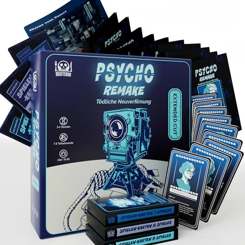 Misterio – Krimidinner für Zuhause – 7 bis 9 Personen – Psycho Remake - Tödliche Neuverfilmung | Krimi Dinner Abend | Krimidinner 9 Personen