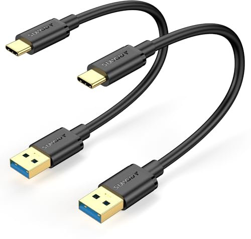 SUNGUY Cable USB C Corto, 30CM*2 10Gbps Cable USB C Carga Rapida para Android Auto, Galaxy S22/S23 ultra, Huawei P20/50 Pro, Google Pixel 8/8 Pro, MacBook Pro-Negro
