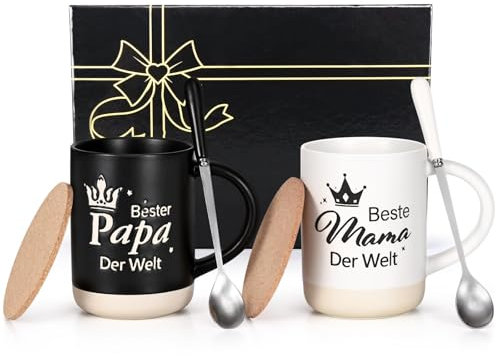 Joymaking Juego de taza de café para papá y mamá, taza regalo para la mejor mamá y papá del mundo para el día de la madre día del padre Navidad, idea de regalo personalizada para padres, 455 ml,
