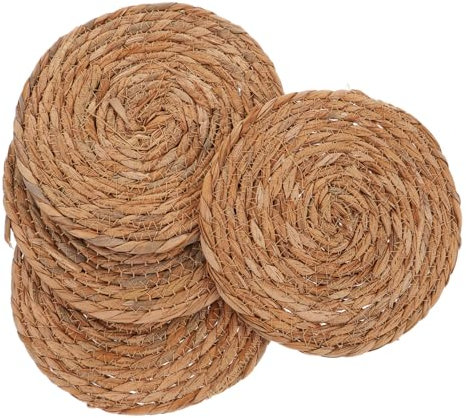 Ciieeo 4stücke Runde Gewebte Untersetzer Aus Korbgeflecht Hitzebeständige Tischsets Für Teetassen Und Heiße Speisen Als Dekoration Für Tisch Und Küche