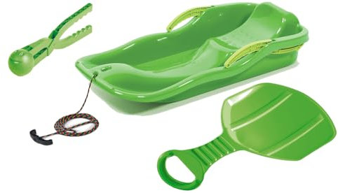 Tymar Schlitten Bob, Kinderbob mit Bremsen und schneeballzange und schneerutscher, Kinder(RaceSET; Grün)