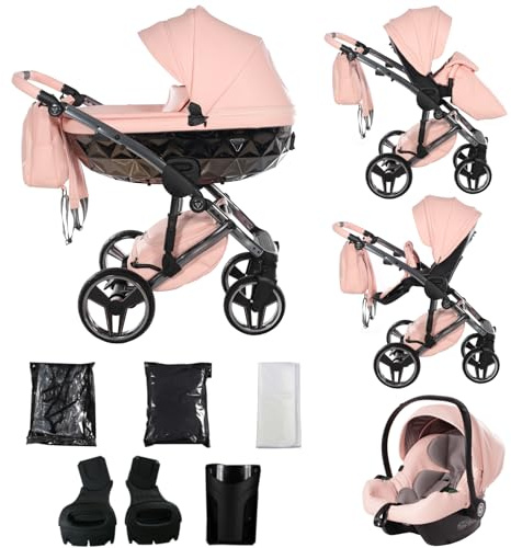 Junama Kinderwagen Diamond Hand Craft 2in1 3in1 4in1 (02 - Aprikose und Silber, 3in1 mit Autositz)